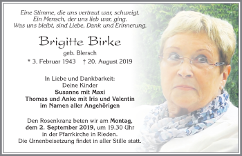 Traueranzeige von Brigitte Birke von Allgäuer Zeitung, Füssen