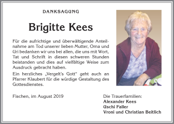 Traueranzeige von Brigitte Kees von Allgäuer Anzeigeblatt