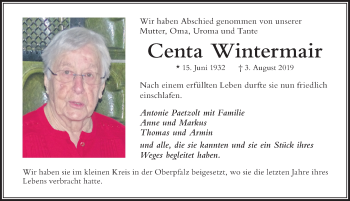 Traueranzeige von Centa Wintermair von Der Westallgäuer