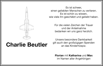 Traueranzeige von Charlie Beutler von Memminger Zeitung