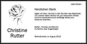 Traueranzeige von Christine Rutter von Der Westallgäuer