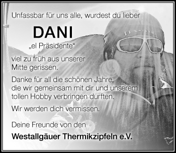 Traueranzeige von Daniel Mühlegg von Der Westallgäuer
