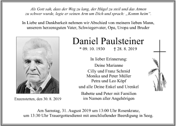 Traueranzeige von Daniel Paulsteiner von Allgäuer Zeitung, Füssen