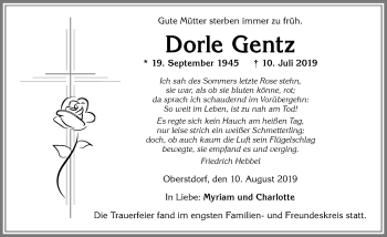 Traueranzeige von Dorle Gentz von Allgäuer Anzeigeblatt