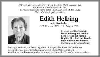 Traueranzeige von Edith Helbing von Allgäuer Zeitung, Marktoberdorf