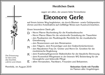 Traueranzeige von Eleonore Gerle von Allgäuer Zeitung,Kempten