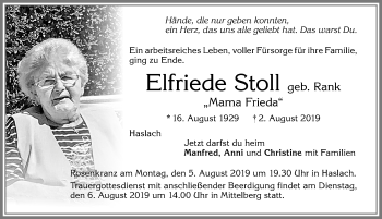 Traueranzeige von Elfriede Stoll von Allgäuer Zeitung