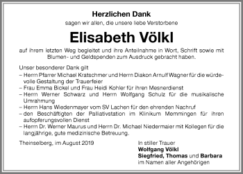 Traueranzeige von Elisabeth Völkl von Memminger Zeitung