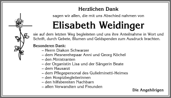Traueranzeige von Elisabeth Weidinger von Allgäuer Zeitung, Marktoberdorf