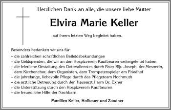 Traueranzeige von Elvira Marie Keller von Allgäuer Zeitung, Marktoberdorf