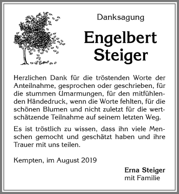 Traueranzeige von Engelbert Steiger von Allgäuer Zeitung,Kempten