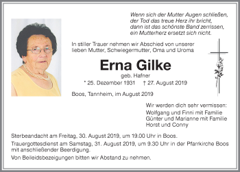 Traueranzeige von Erna Gilke von Memminger Zeitung