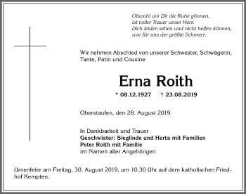 Traueranzeige von Erna Roith von Allgäuer Zeitung