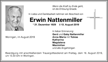 Traueranzeige von Erwin Nattenmiller von Memminger Zeitung