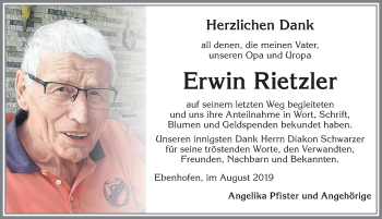 Traueranzeige von Erwin Rietzler von Allgäuer Zeitung, Marktoberdorf
