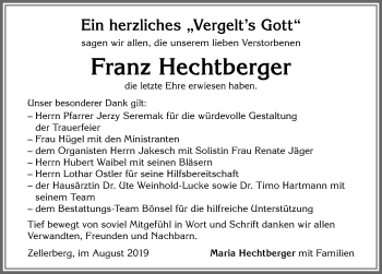 Traueranzeige von Franz Hechtberger von Allgäuer Zeitung, Kaufbeuren/Buchloe