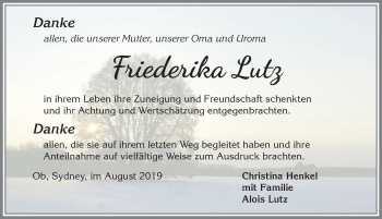 Traueranzeige von Friederika Lutz von Allgäuer Zeitung, Marktoberdorf
