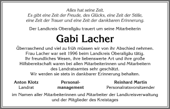 Traueranzeige von Gabi Lacher von Allgäuer Anzeigeblatt