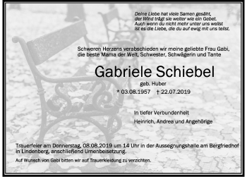 Traueranzeige von Gabriele Schiebel von Der Westallgäuer