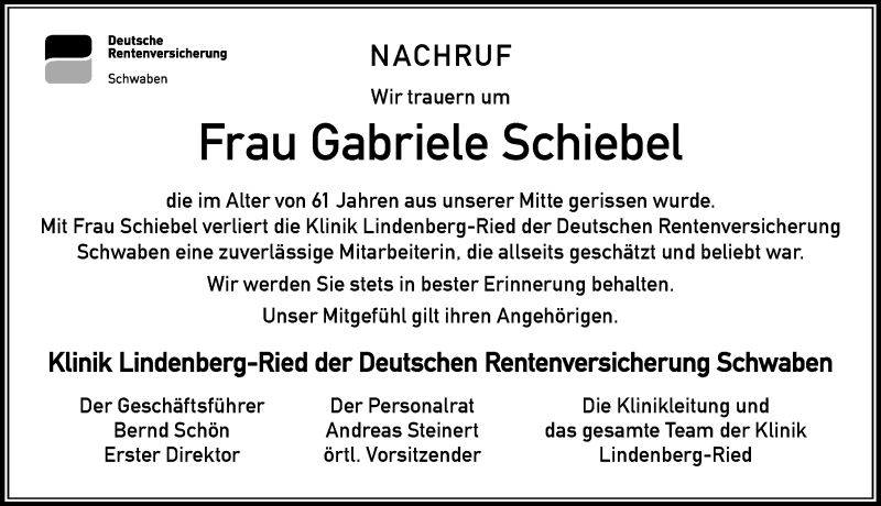  Traueranzeige für Gabriele Schiebel vom 03.08.2019 aus Der Westallgäuer