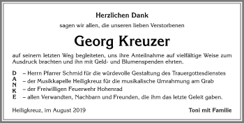 Traueranzeige von Georg Kreuzer von Allgäuer Zeitung,Kempten