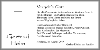 Traueranzeige von Gertrud Heim von Allgäuer Zeitung, Füssen