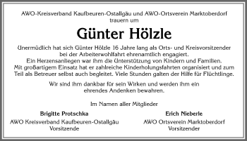 Traueranzeige von Günter Hölzle von Allgäuer Zeitung, Marktoberdorf