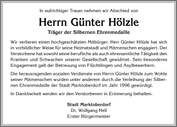 Traueranzeige von Günter Hölzle von Allgäuer Zeitung, Marktoberdorf