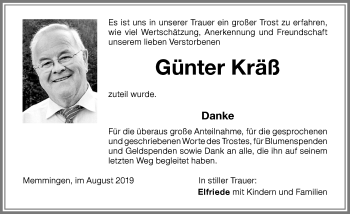 Traueranzeige von Günter Kräß von Memminger Zeitung