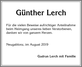 Traueranzeige von Günther Lerch von Allgäuer Zeitung, Kaufbeuren/Buchloe