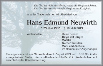 Traueranzeige von Hans Edmund Neuwirth von Allgäuer Zeitung,Kempten