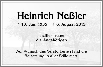 Traueranzeige von Heinrich Neßler von Allgäuer Zeitung, Marktoberdorf