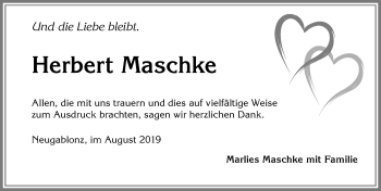 Traueranzeige von Herbert Maschke von Allgäuer Zeitung, Kaufbeuren/Buchloe