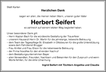 Traueranzeige von Herbert Seifert von Memminger Zeitung