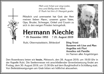 Traueranzeige von Hermann Kiechle von Allgäuer Anzeigeblatt