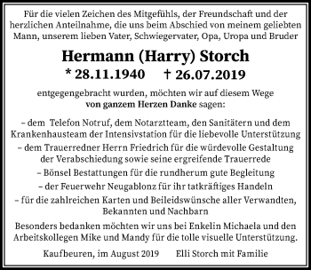 Traueranzeige von Hermann Storch von Allgäuer Zeitung, Kaufbeuren/Buchloe
