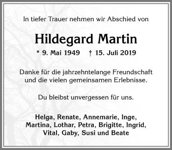 Traueranzeige von Hildegard Martin von Allgäuer Anzeigeblatt