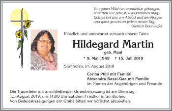 Traueranzeige von Hildegard Martin von Allgäuer Anzeigeblatt