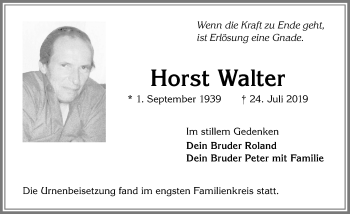 Traueranzeige von Horst Walter von Allgäuer Zeitung, Kaufbeuren/Buchloe