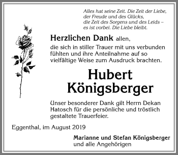 Traueranzeige von Hubert Königsberger von Allgäuer Zeitung, Kaufbeuren/Buchloe