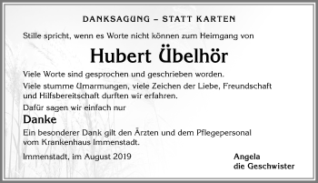 Traueranzeige von Hubert Übelhör von Allgäuer Anzeigeblatt