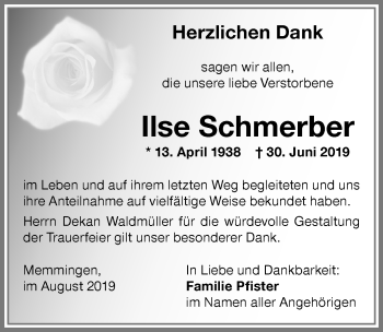 Traueranzeige von Ilse Schmerber von Memminger Zeitung