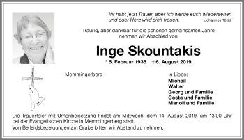 Traueranzeige von Inge Skountakis von Memminger Zeitung