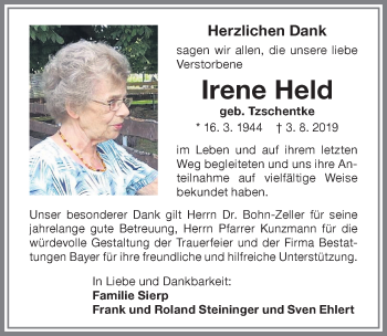 Traueranzeige von Irene Held von Memminger Zeitung