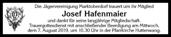 Traueranzeige von Josef Hafenmaier von Allgäuer Zeitung, Marktoberdorf