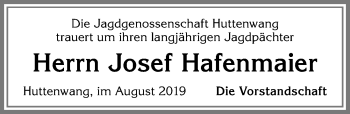 Traueranzeige von Josef Hafenmaier von Allgäuer Zeitung, Marktoberdorf