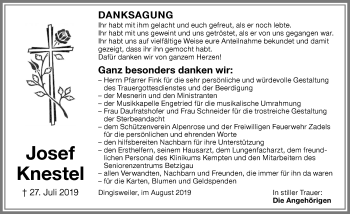 Traueranzeige von Josef Knestel von Allgäuer Zeitung