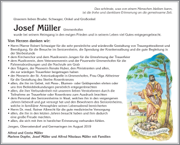 Traueranzeige von Josef Müller von Allgäuer Zeitung, Kaufbeuren/Buchloe