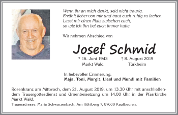 Traueranzeige von Josef Schmid von Allgäuer Zeitung