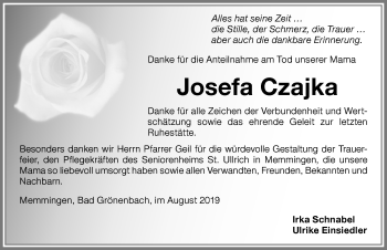 Traueranzeige von Josefa Czajka von Memminger Zeitung